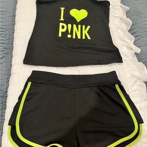 Black and Neon Green Tank and Shorts Set